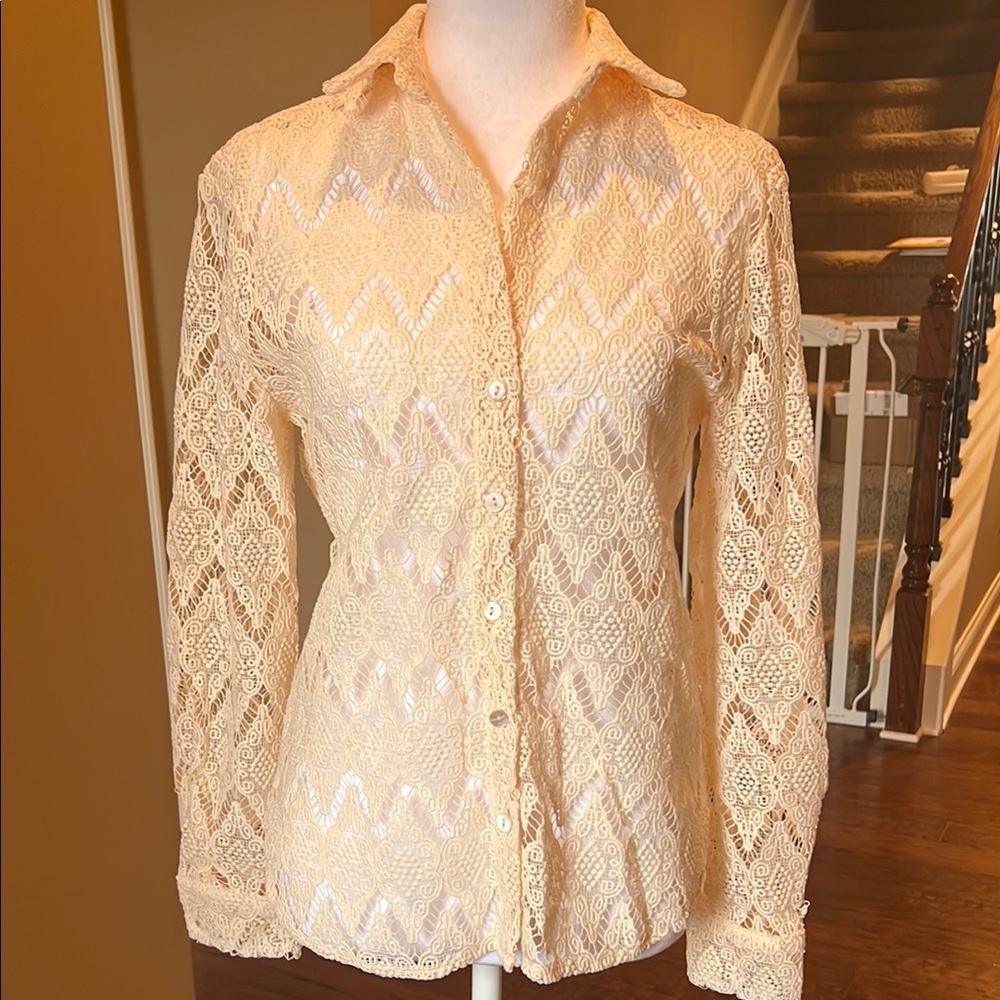 Cream Crochet Coverup, Blouse - Picture 5 of 8